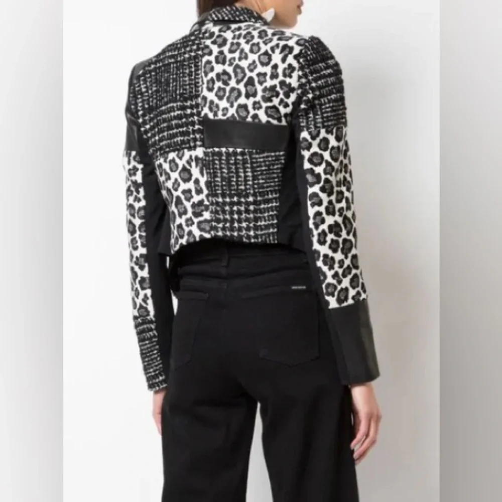 NWT Alice + Olivia Harvey Leather Patchwork Draped Lapel Blazer Jacket M - Picture 5 of 17